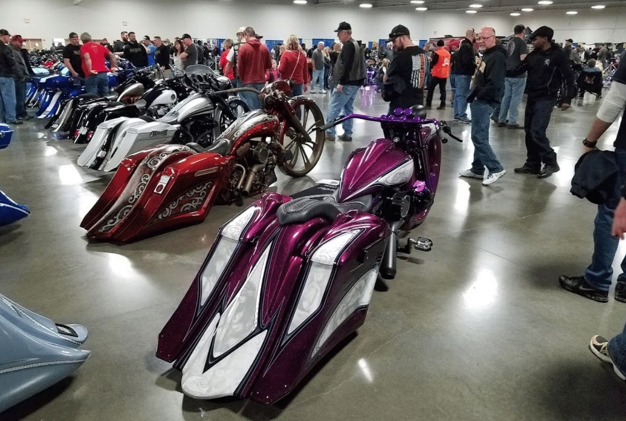 Photo of a motorcycle convention at the KCI Expo center.